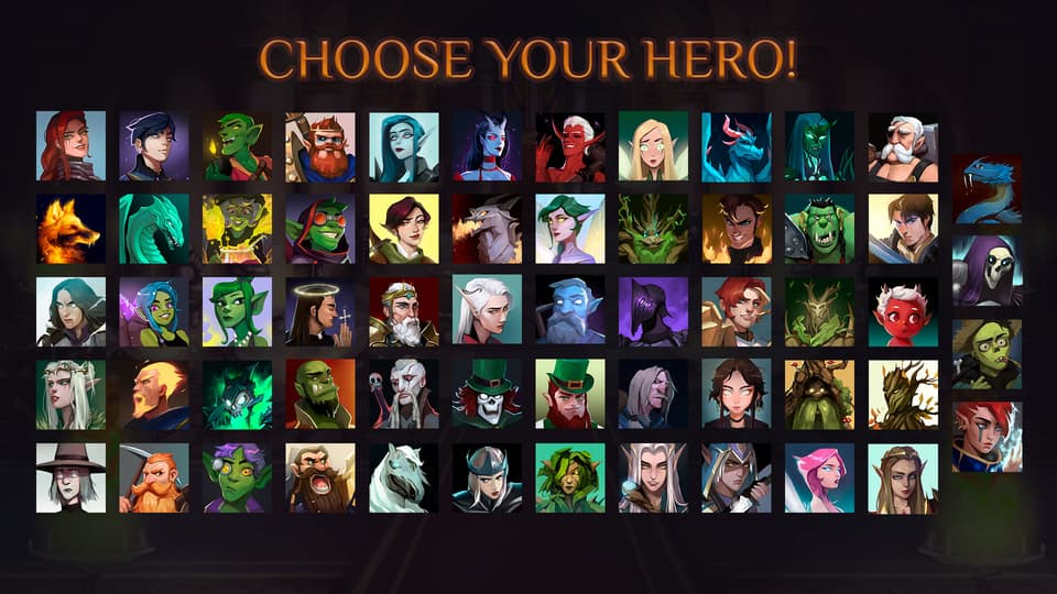 Hero roster — more than fifty characters to collect and upgrade